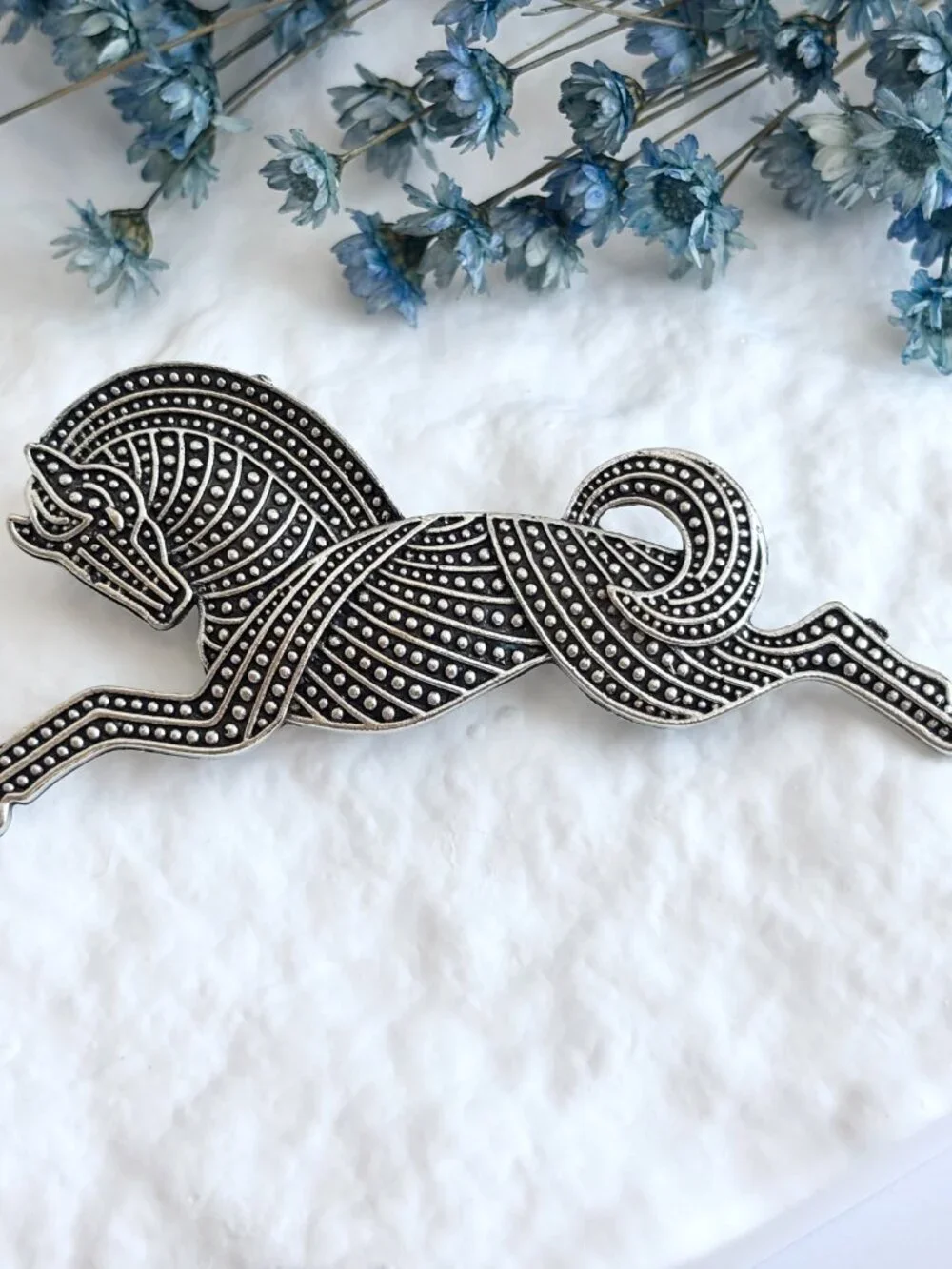 Leaping Horse Figural Silver Toned Vintage Inspired Textured Brooch Pin